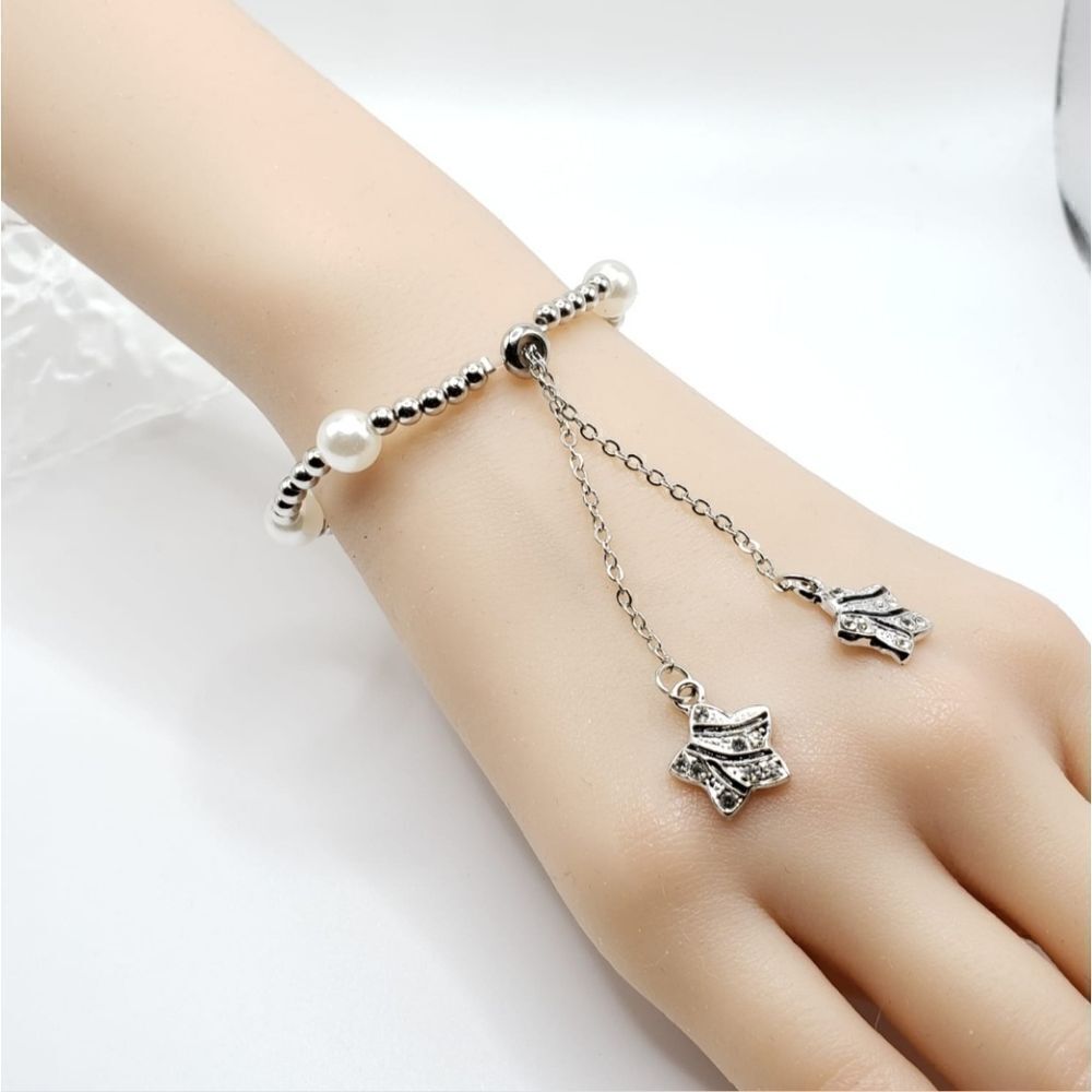 Brand New Silver Shooting Stars Pearl Bracelet